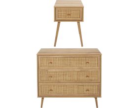 Set commode en bois 3 tiroirs et chevet 1 tiroir Bali