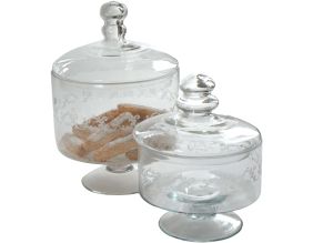 Set de 2 coupes sur pied avec couvercle en verre