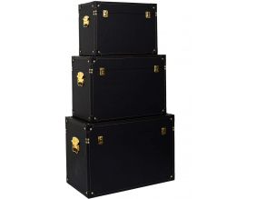 Set de 3 malles décoratives noires et dorées