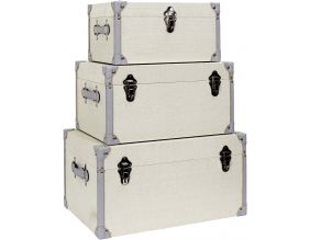 Set de 3 malles décoratives vintages beiges