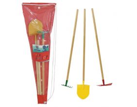 Set 3 outils de jardin enfant + sac de transport (Pelle + râteau + pioche)