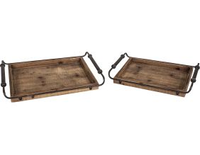 Set 2 plateaux en bois et fer vintage