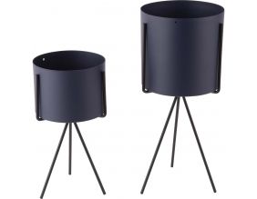 Set de 2 supports à plantes ronds Pedestal (Bleu foncé)