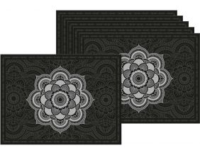 Set de table en vinyle 40 x 30 cm (Lot de 6) (Mandala noir et gris)