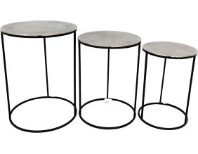 Set de 3 tables gigognes rondes en métal plateau aluminium