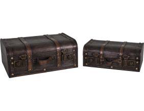 Set 2 valises décoratives bois foncé Paul
