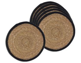 Sets de table ronds en jonc naturel et jute teinté (Lot de 6) (Naturel et noir)