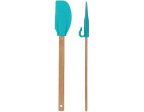 Spatule en bambou et silicone avec accroche (Turquoise)