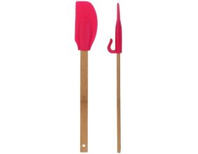 Spatule en bambou et silicone avec accroche (Fuschia)