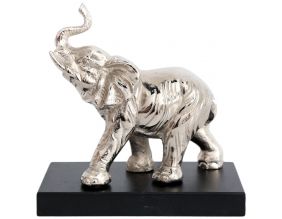 Statuette éléphant en aluminium sur socle en bois 19 cm