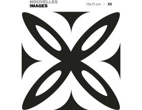 Stickers fleur géométrique noir et blanc 15 x 15 cm (Lot de 6)