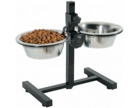 Support réglable avec 2 bols en inox pour chien (2 bols 0,7 litres)
