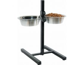 Support réglable avec 2 bols en inox pour chien (2 bols 1,5 litres)