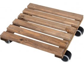 Support à roulettes en bois pour plantes d'intérieur (Carré - Teinté marron)