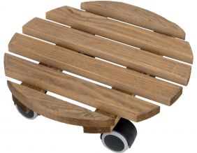 Support à roulettes en bois pour plantes d'intérieur (Rond - Teinté marron)