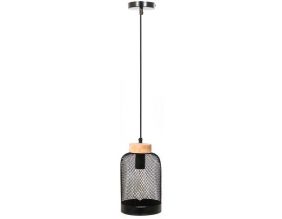 Suspension cloche métal grillagé et bois (Noir)