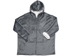 Sweat à capuche avec fermeture intérieur en sherpa (Gris)