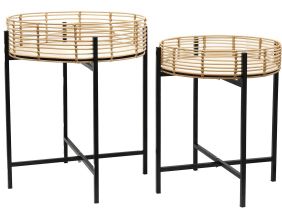 Table d'appoint métal et imitation rotin (Lot de 2)