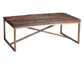 Table basse en acier cuivré et bois massif