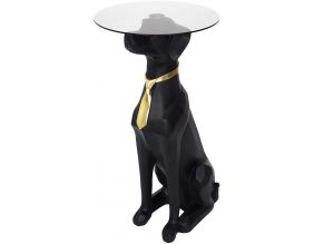 Table basse déco chien assis plateau en verre 66 cm