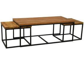 Tables basses modulables en bois recyclé et métal LOFT (Lot de 3)