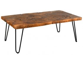 Table basse rectangulaire en teck et métal Puzzle