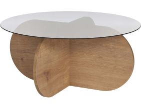 Table basse ronde en verre Aeris (Chêne, verre fumé)