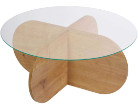 Table basse ronde en verre Aeris (Chêne, verre transparent)