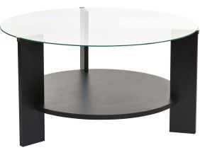Table basse ronde en verre Clara (Noir, verre transparent)