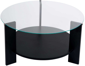 Table basse ronde en verre Clara (Noir, verre transparent)