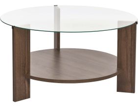 Table basse ronde en verre Clara (Noyer, verre transparent)
