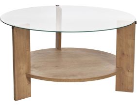 Table basse ronde en verre Clara (Chêne, verre transparent)