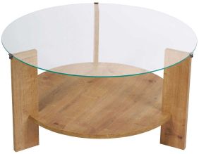 Table basse ronde en verre Clara (Chêne, verre transparent)
