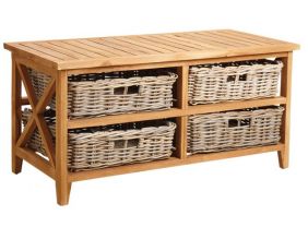 Table basse en teck avec 4 tiroirs