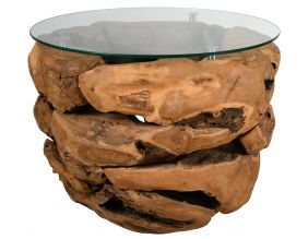 Table basse en teck et en verre Cavi