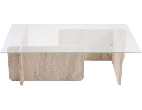 Table basse en verre et aggloméré Flavio (Travertine)