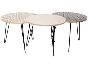 Table gigogne pieds fils (Lot de 3) (Beige et noir)