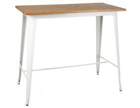 Table haute en métal laqué et bois d'orme huilé (Blanc)