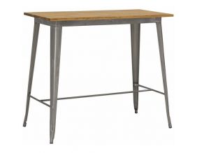 Table haute en métal laqué et bois d'orme huilé (Acier brossé)
