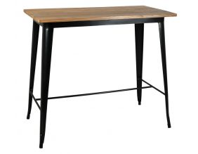 Table haute en métal laqué et bois d'orme huilé (Noir)