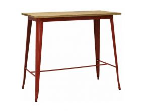 Table haute en métal laqué et bois d'orme huilé (Rouge)