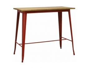 Table haute en métal laqué et bois d'orme huilé (Rouge)