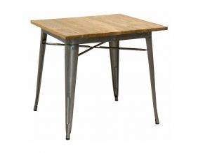 Table carrée industrielle en métal et bois d'orme huilé (Acier brossé)