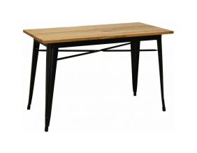 Table industrielle en métal et bois d'orme huilé (Noir)