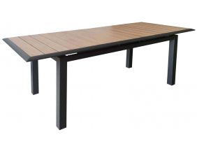 Table de jardin alu plateau imitation bois 147 à 187 cm Louisiane