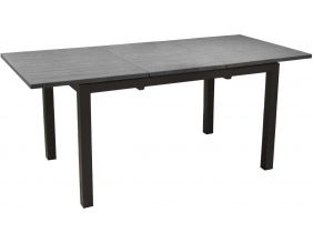 Table de jardin aluminium allonge centrale 130 à 180 cm Come (Plateau imitation bois flotté gris)