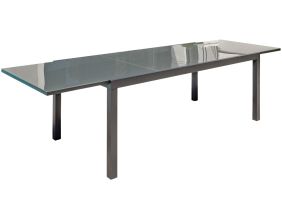 Table de jardin en aluminium et plateau verre avec rallonge intégrée Tolede (Plateau réglable de 200 à 300 cm - plateau en céramique)