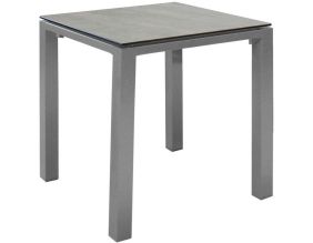 Table de jardin carrée en aluminium plateau HPL Stoneo (Taupe et bois)