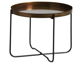 Table plateau rond en métal doré vieilli