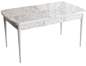Table de repas en aggloméré avec rallonge Zen (Blanc marbré)